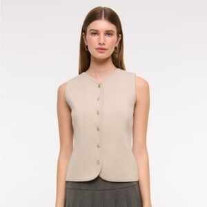 Abercrombie Taupe Mara Knit Vest Bronze Button